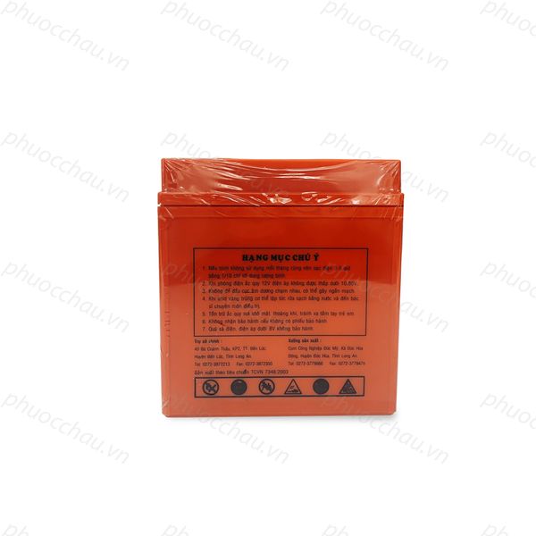 Bình ắc quy Globe WP5S-3BP 12V 6Ah mặt sau có bảng hướng dẫn sử dụng và ký hiệu cảnh báo cho xe Dream Wave