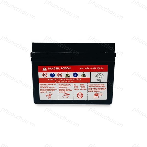 Bình ắc quy khô GS GTZ5S-E 12V 3.5Ah mặt sau in tem cảnh báo DANGER POISON và ký hiệu tái chế Pb