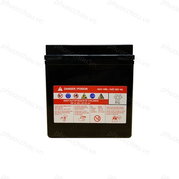 Bình ắc quy xe NVX 155 GS khô GTZ7V 12V 6.3Ah mặt sau, tem cảnh báo nguy hiểm và tái chế chì