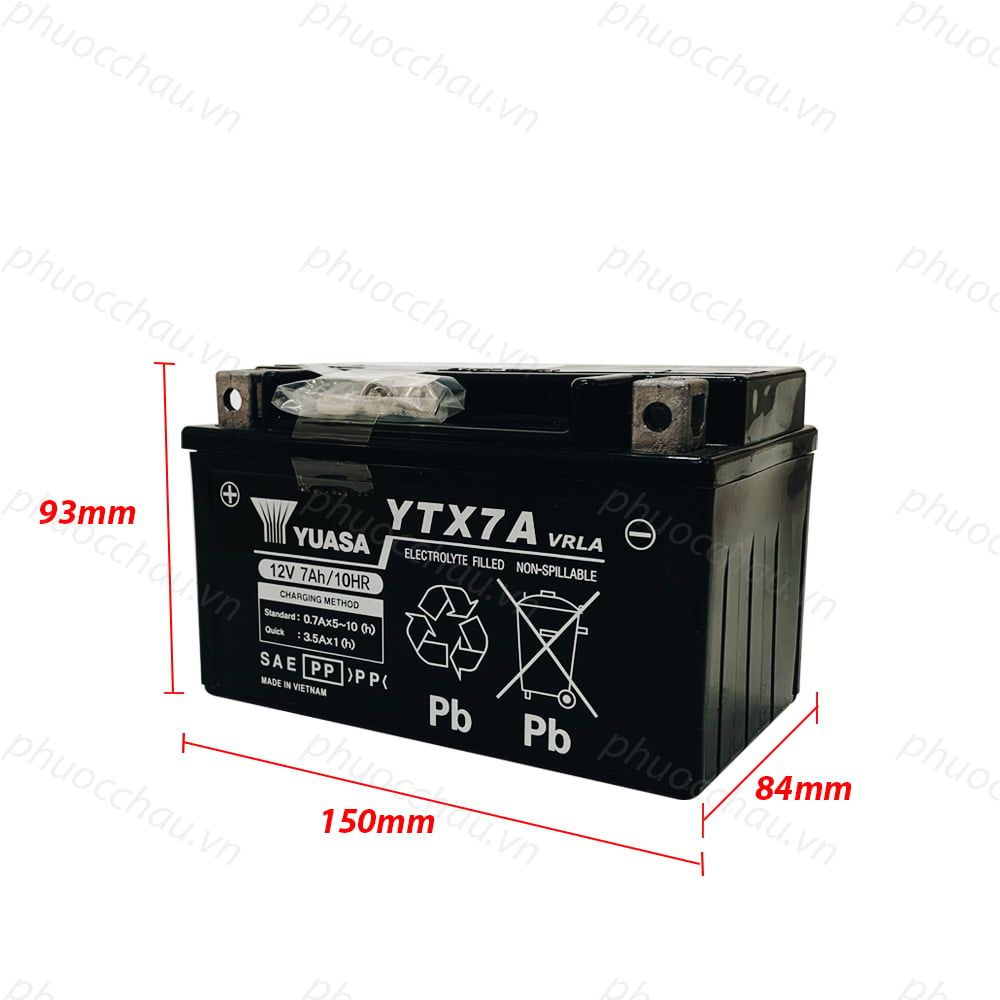 Bình Ắc Quy Khô GS YUASA YTX7A 12V7AH Attila Đời Đầu / Đời 2, Attila Victoria Đời Đầu 2004-2005 (12V-7Ah)