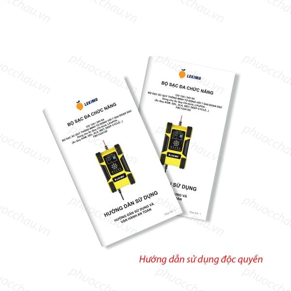 Máy sạc bình ắc quy LEKIMA 12V 12A - 24V 6A kèm sách hướng dẫn sử dụng tiếng Việt, ảnh quảng cáo