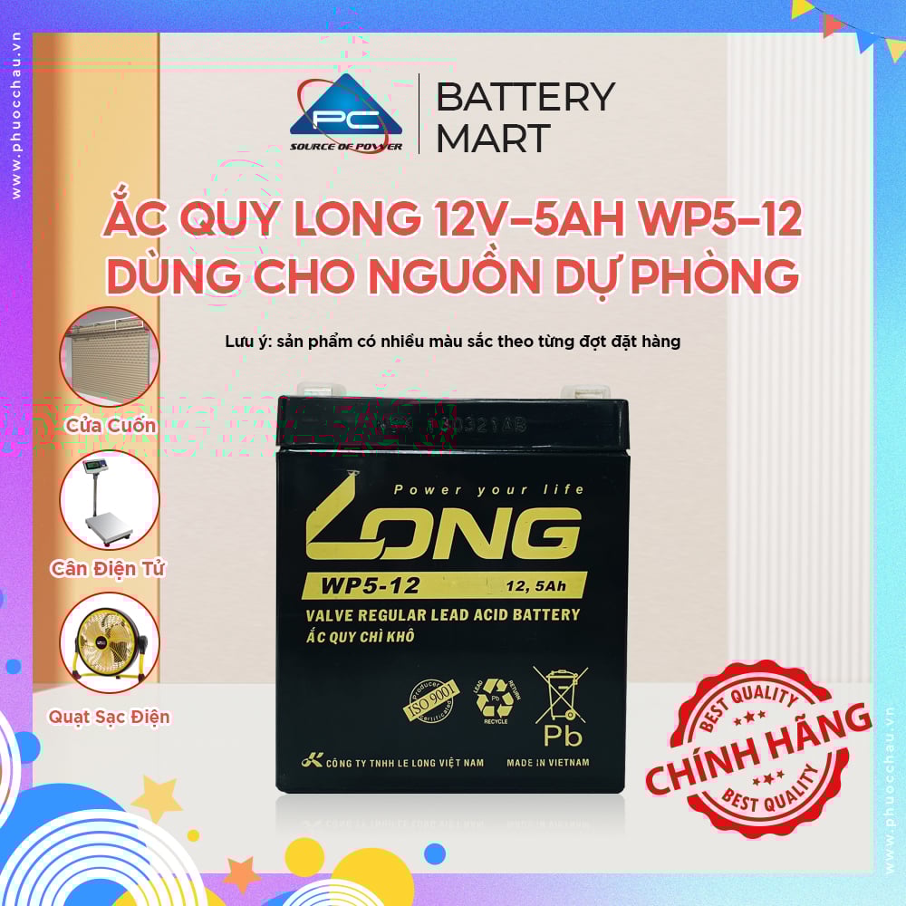 Ắc Quy Long 12V-5Ah WP5-12 - Chuyên Dùng Cho Nguồn Dự Phòng (UPS, Inve