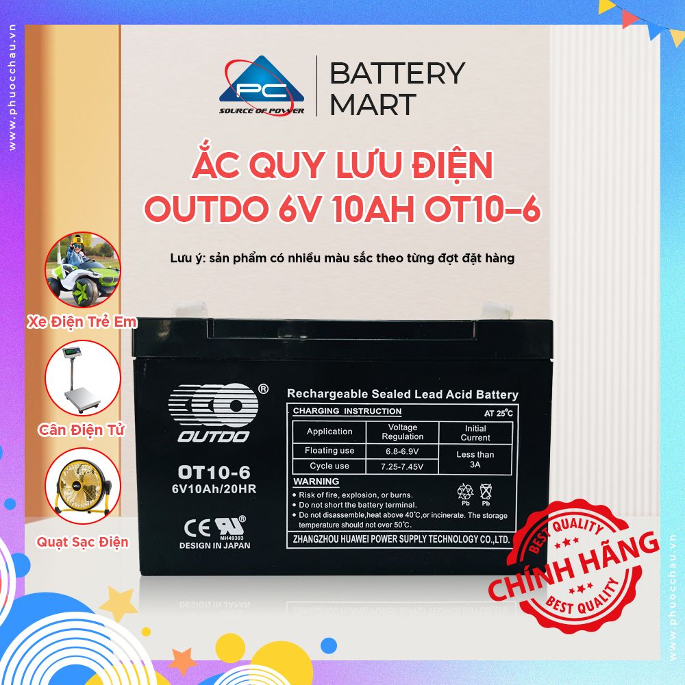 Ắc quy xe đồ chơi trẻ em, cân điện tử - Outdo 6V 10Ah OT10-6