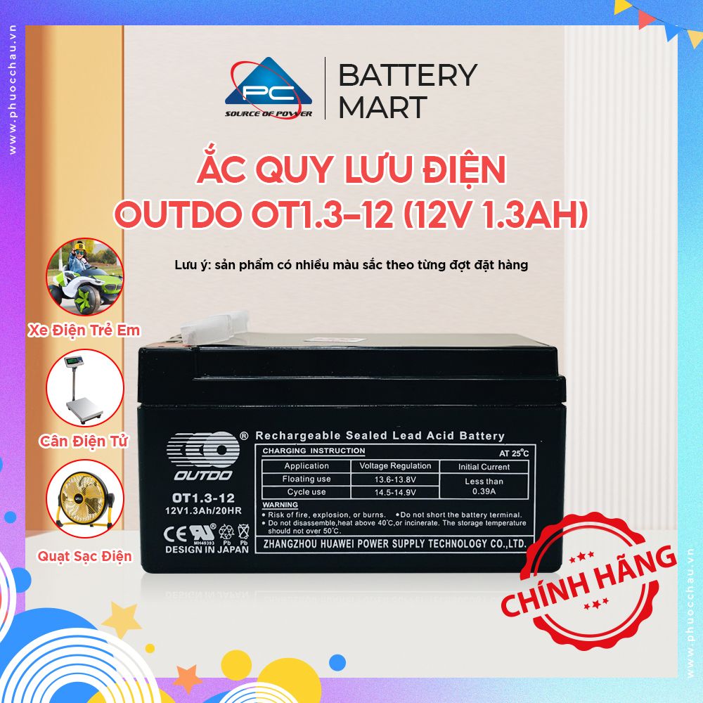 Ắc Quy Lưu Điện OUTDO OT1.3-12 - Bình Ắc Quy 12V 1.3AH