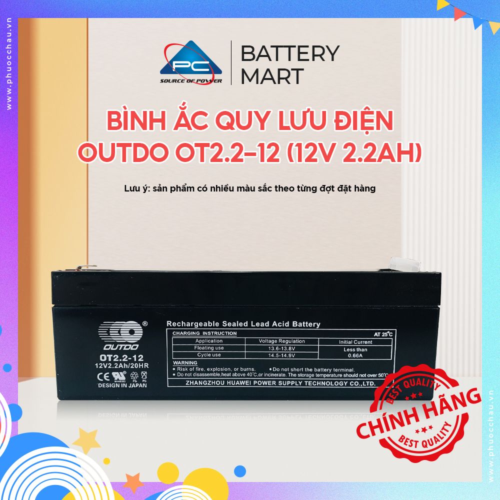 Bình Ắc Quy Lưu Điện OUTDO 12V - 2.2Ah - Dùng cho đèn, quạt sạc, cân điện tử