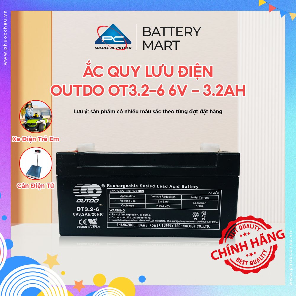 Ắc quy lưu điện Outdo OT3.2-6 6V - 3.2AH dùng cho cân điện tử, đồ chơi trẻ em