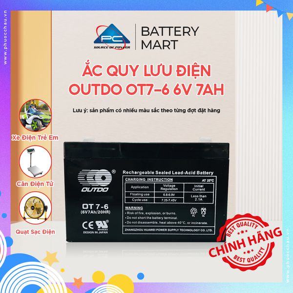 Ắc quy OUTDO OT7-6 6V 7Ah ảnh quảng cáo sản phẩm kèm ứng dụng xe điện trẻ em cân điện tử