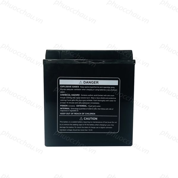 Bình ắc quy xe moto OUTDO UTX16-BS 12V 14Ah mặt sau in tem cảnh báo DANGER và CAUTION an toàn
