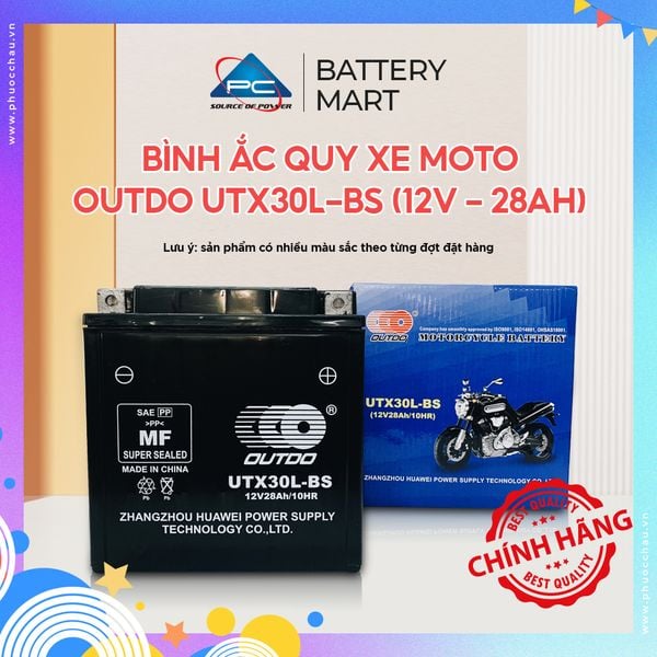 Ắc quy xe mô tô Outdo UTX30L-BS 12V 28Ah ảnh quảng cáo sản phẩm kèm vỏ hộp