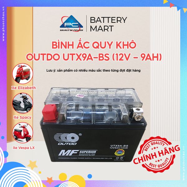Bình ắc quy khô OUTDO UTX9A-BS 12V-9AH cho xe Spacy, Attila, Vespa LX - ảnh quảng cáo sản phẩm có tem chính hãng