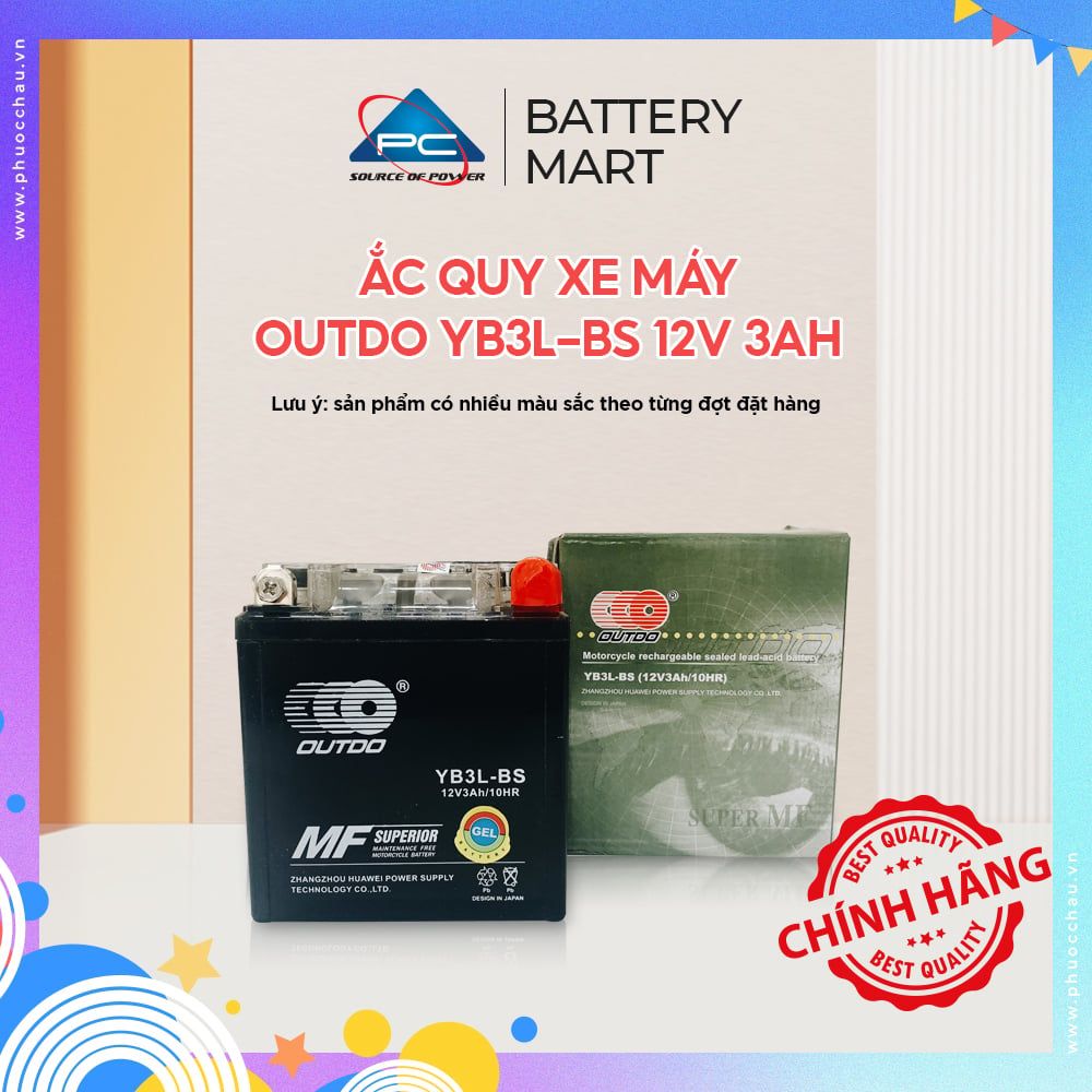 Ắc Quy Xe Máy OUTDO YB3L-BS 12V 3AH hàng nhập khẩu, ắc quy xe Nova DASH, Suzuki Sport, Sport RGV