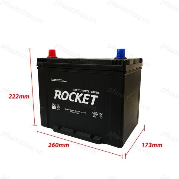Bình ắc quy ROCKET SMF NX110-5Z 12V-75Ah kèm số đo chiều cao 222mm, dài 260mm, rộng 173mm