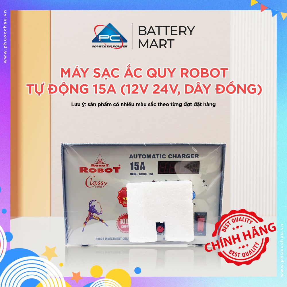 MÁY SẠC ẮC QUY ROBOT TỰ ĐỘNG 15A (12V-24V, Dây Đồng & Nhôm)