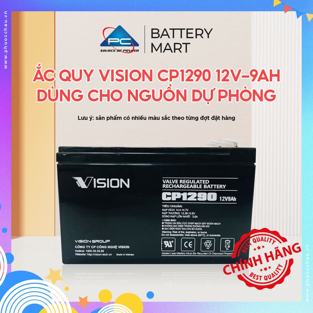 Ắc Quy Vision CP1290 12V-9Ah - Chuyên Dùng Cho Nguồn Dự Phòng (UPS, Inverter,..)