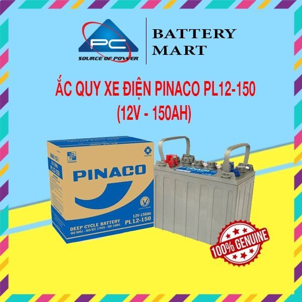 Ắc quy xe điện PINACO PL 12-150 12V-150Ah kèm vỏ hộp và bình thực tế, ảnh quảng cáo sản phẩm