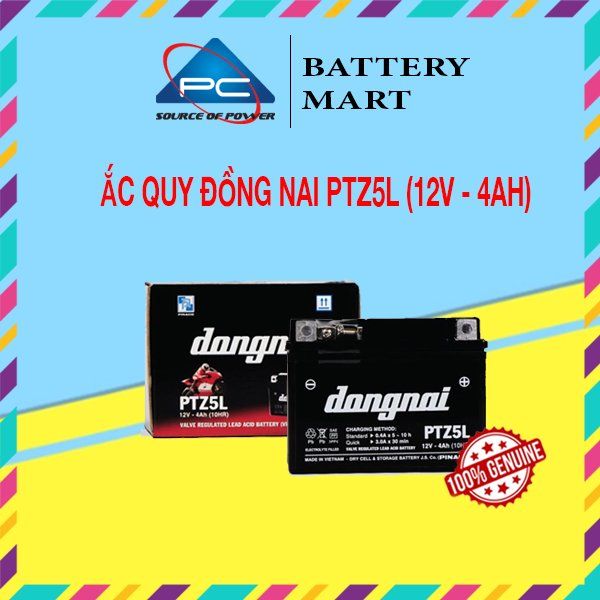Ắc quy Đồng Nai PTZ5L 12V-4Ah quảng cáo sản phẩm kèm vỏ hộp