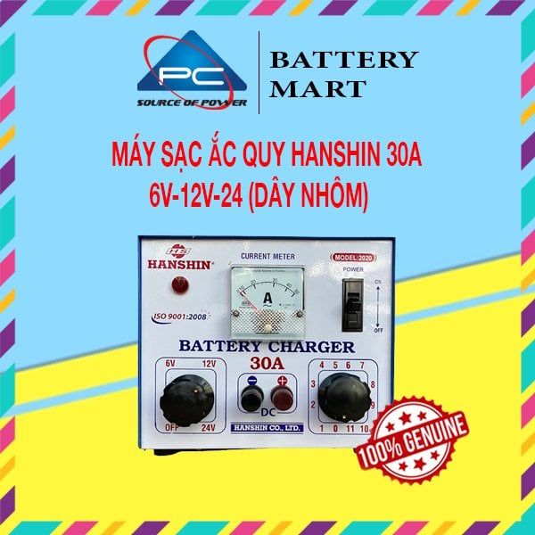 Máy Sạc Ắc Quy HanShin Tăng Giảm 30A (6V, 12V, 24V, Dây Nhôm & Dây Đồng)