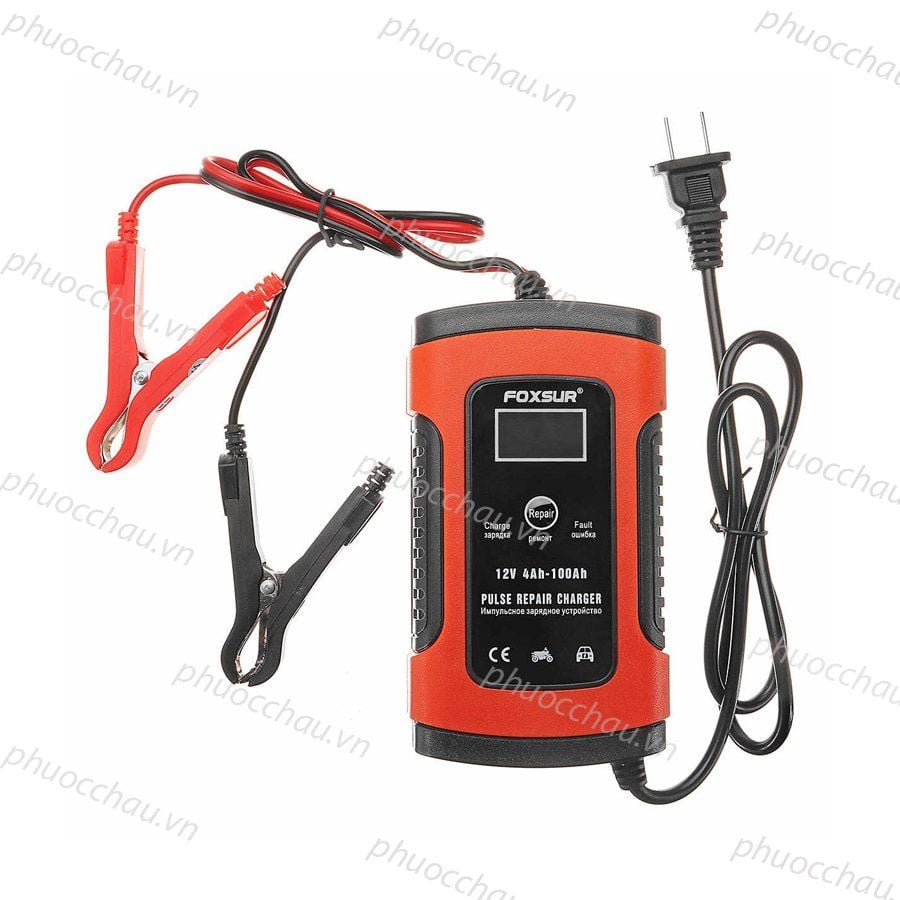 Bộ Sạc Acquy, Máy Sạc Ắc Quy FOXSUR 12V 5A Kèm Phục Hồi Bình, Sạc Bình Acquy, Tự Ngắt Khi Đầy, Khử Sunfat