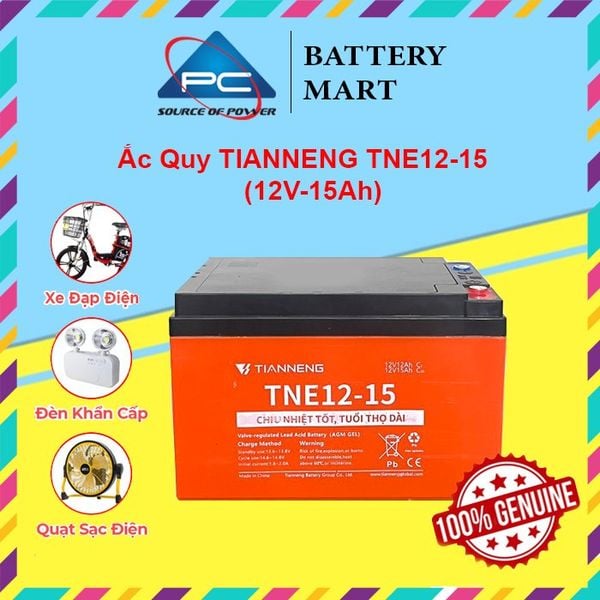 Ắc quy Thiên Năng TNE12-15 12V 15Ah vỏ cam tem chính hãng, ứng dụng xe đạp điện đèn khẩn cấp