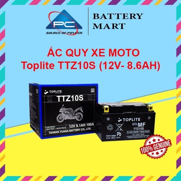 Ắc quy xe moto Toplite TTZ10S 12V - 8.6AH, dùng cho Aprilia, BMW, Honda, KTM, MV Agusta, Yamaha,...