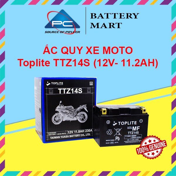 Ắc quy xe moto Toplite TTZ14S 12V - 11.2AH, dùng cho Triumph, BMW, Honda, Suzuki, KTM, Yamaha, MV Agusta...
