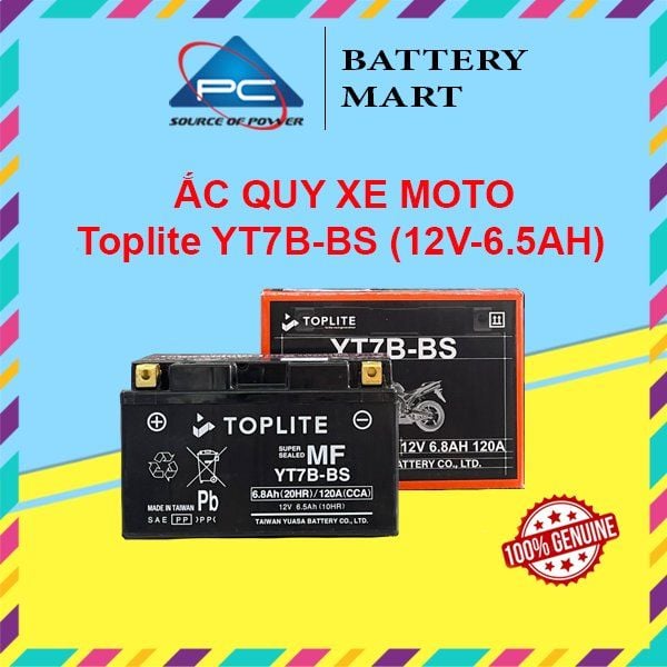 Ắc quy xe moto Toplite YT7B-BS 12V - 6.5AH, dùng cho Ducati, Triumph, Yamaha, Suzuki, Kawasaki, KTM,...