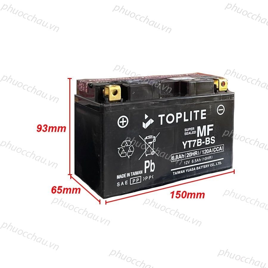 Ắc quy xe moto Toplite YT7B-BS 12V - 6.5AH, dùng cho Ducati, Triumph, Yamaha, Suzuki, Kawasaki, KTM,...