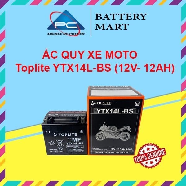 Ắc quy xe moto Toplite YTX14-BS/ YTX14L-BS 12V - 12AH, dùng cho  Harley Davidson, Ducati, Honda, BMW, Piaggio, Kawasaki,...