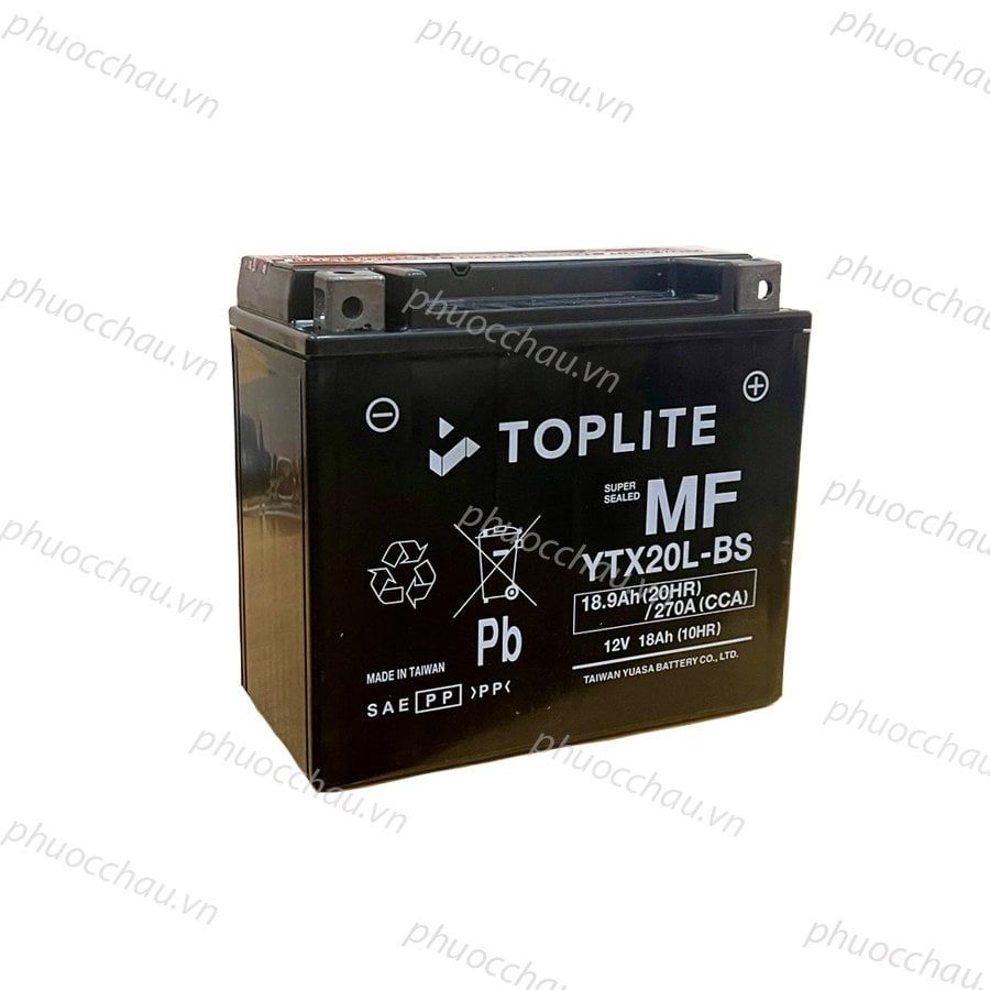 Ắc quy xe moto Toplite YTX20L-BS 12V - 18AH, dùng cho Harley Davidson, Triumph, Honda....