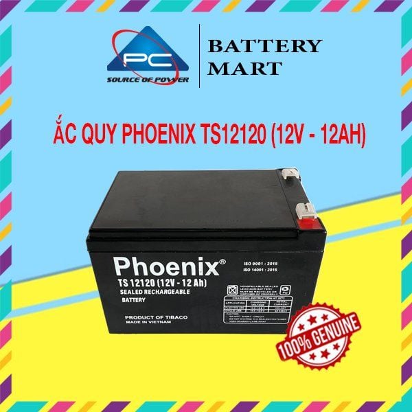 Bình Ắc Quy Khô PHOENIX TS12120 12V-12AH Dùng Cho UPS, Loa Kéo, Bình Phun Thuốc Sâu, Cửa Cuốn