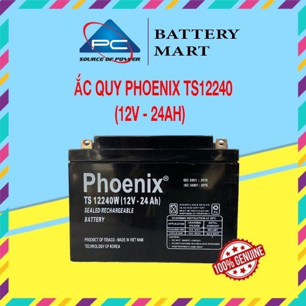 Bình Ắc Quy Khô PHOENIX TS12240W 12V-24AH Dùng Cho UPS, Loa Kéo, Lưu Điện