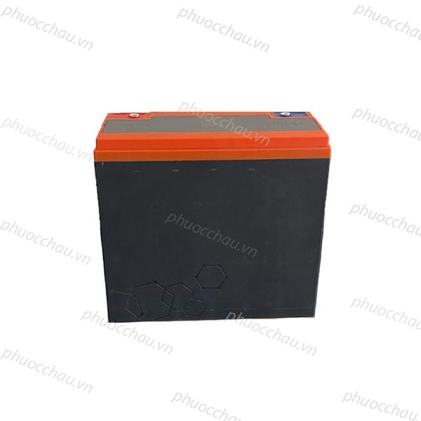 Bình ắc quy YADEA 6-DZF-22 12V 22Ah TTFAR nhìn từ phía sau, vỏ đen nắp cam họa tiết tổ ong