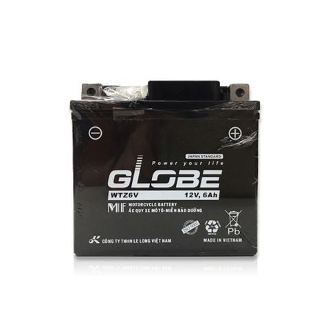 Bình Ắc Quy Khô Xe Máy GLOBE WTZ6V 12V6AH dùng cho NOZZA, AirBlade, SH MODE, SH Việt Nam