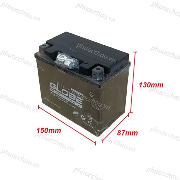 Ắc quy khô Globe WP12-BS 12V-10Ah kích thước dài 150mm rộng 87mm cao 130mm cho xe Vespa mô tô phân khối lớn
