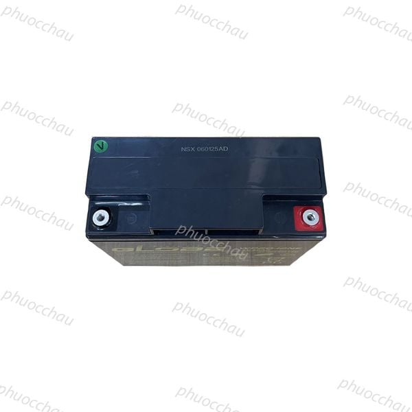 Bình ắc quy khô GLOBE WP20-12IE 12V 20Ah cận cảnh 2 cọc âm dương, NSX 060125AD trên nắp