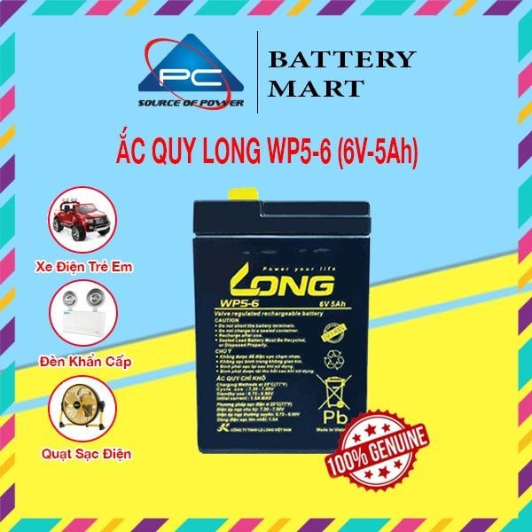 Ắc Quy LONG WP5-6 6V-5AH Bình ắc quy khô 6V cho xe điện trẻ em ,đèn khẩn cấp,quạt sạc