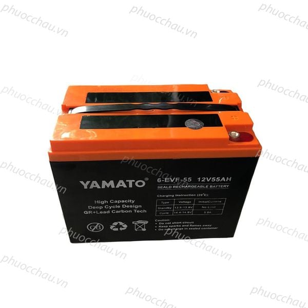 Ắc quy Yamato 6-EVF-55 12V-55AH nhìn từ trên xuống, hai cọc bình và tay xách