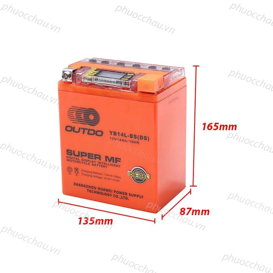 Bình ắc quy xe moto OUTDO YB14L-BS (DS) 12V-14AH, dùng cho xe Royal Enfield, Harley-Davidson, Ducati