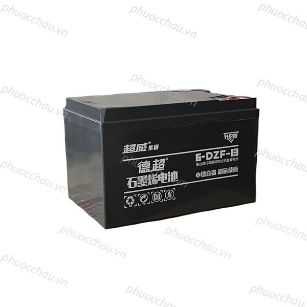 Bình ắc quy xe đạp điện Chilwee 6-DZF-13 12V 13AH góc nghiêng phải tem 德超 石墨烯 超威