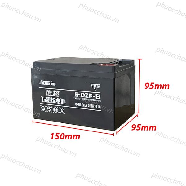 Ắc quy xe đạp điện Chilwee 6-DZF-13 12V 13AH kích thước dài 150mm rộng 95mm cao 95mm tem 德超 石墨烯