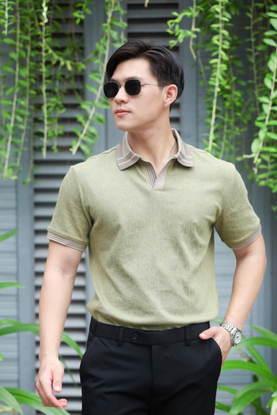 ÁO THUN POLO XANH VÂN GỖ VH003707