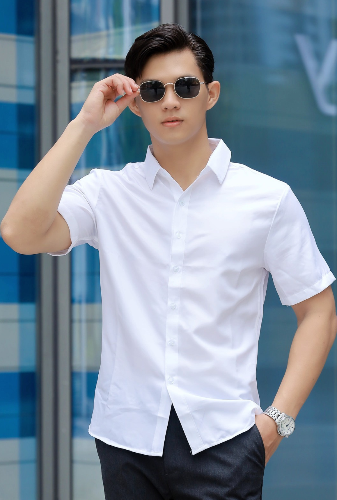 ÁO SƠ MI NAM TAY NGẮN TRƠN LT003844