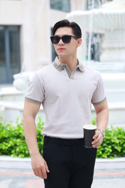 ÁO THUN POLO XÁM VÂN GỖ VH003707