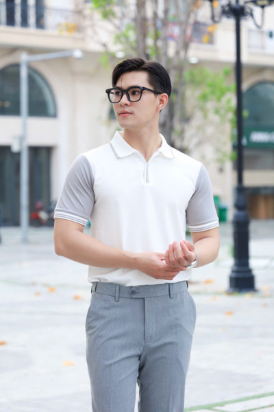 ÁO THUN POLO TRẮNG PHỐI TAY VH003825