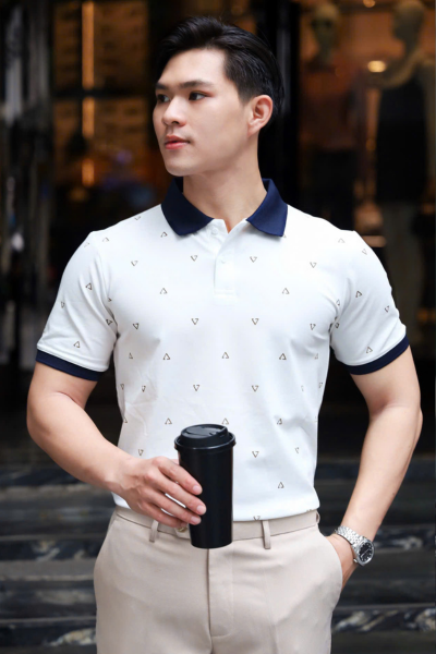 ÁO THUN POLO TRẮNG HỌA TIẾT VH003826