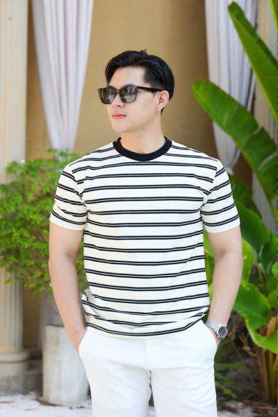 ÁO THUN CỔ TRÒN SỌC NGANG TRẮNG VH003841