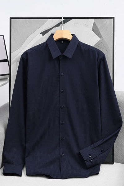 ÁO SƠ MI NAM TAY DÀI SỌC DỌC - XANH ĐEN T003682