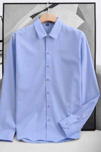 ÁO SƠ MI NAM TAY DÀI CARO ẨN - XANH T003677