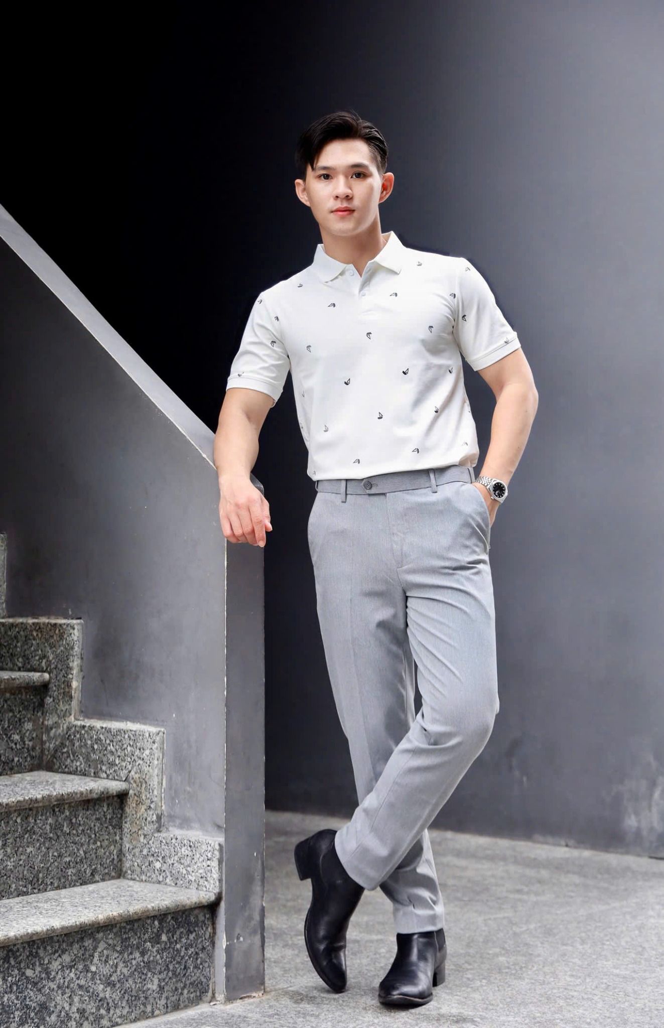 ÁO THUN POLO HỌA TIẾT TRẮNG VH003826