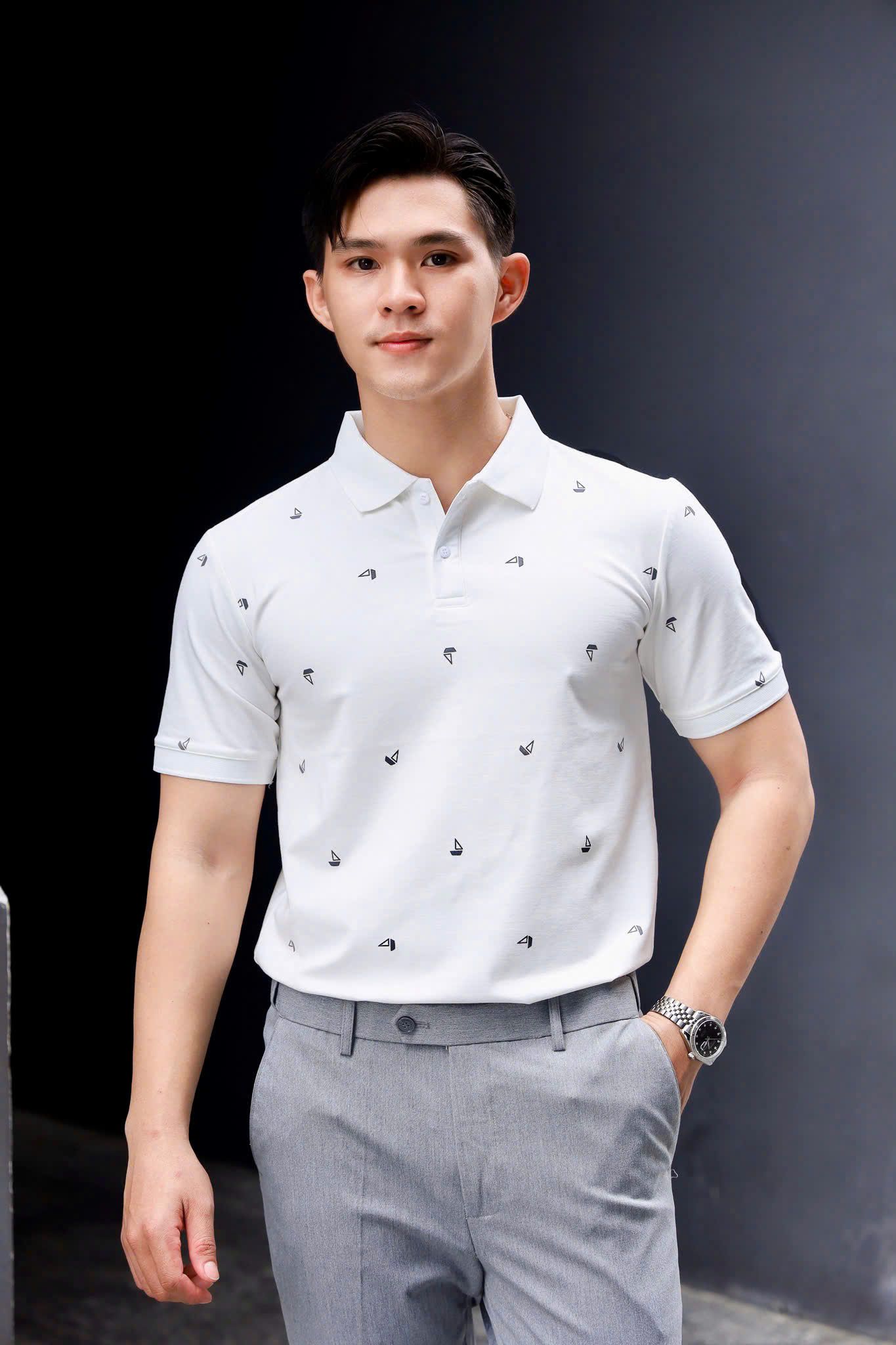 ÁO THUN POLO HỌA TIẾT TRẮNG VH003826